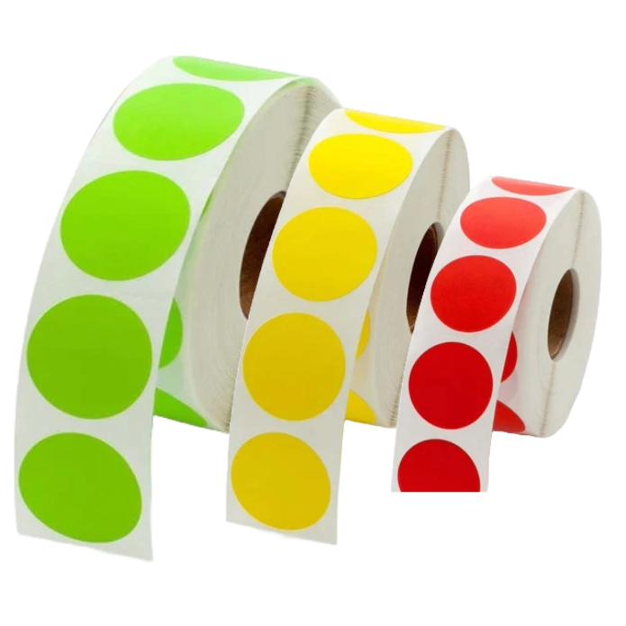 2" Diameter Color-Coded Adhesive Round Dot Inventory Labels | 500 Labels Per Roll x 2 Pack | 1000 Dot Stickers Total | Blue, Green, Red, or Yellow