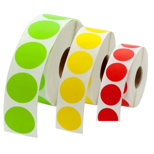 2" Diameter Color-Coded Adhesive Round Dot Inventory Labels | 500 Labels Per Roll x 2 Pack | 1000 Dot Stickers Total | Blue, Green, Red, or Yellow